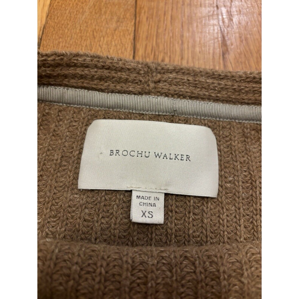 Brochu Walker Thandee Brown Asymmetric Hem Pullover Sweater XS Wool Linen Rib - Picture 6 of 14